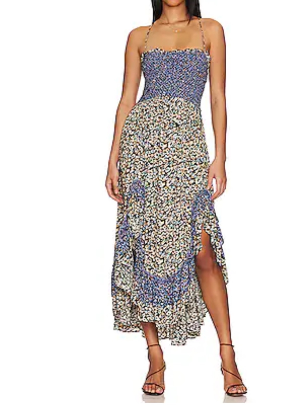 NWT Free People One I Love Floral Smocked Maxi Dress Denim, size Medium